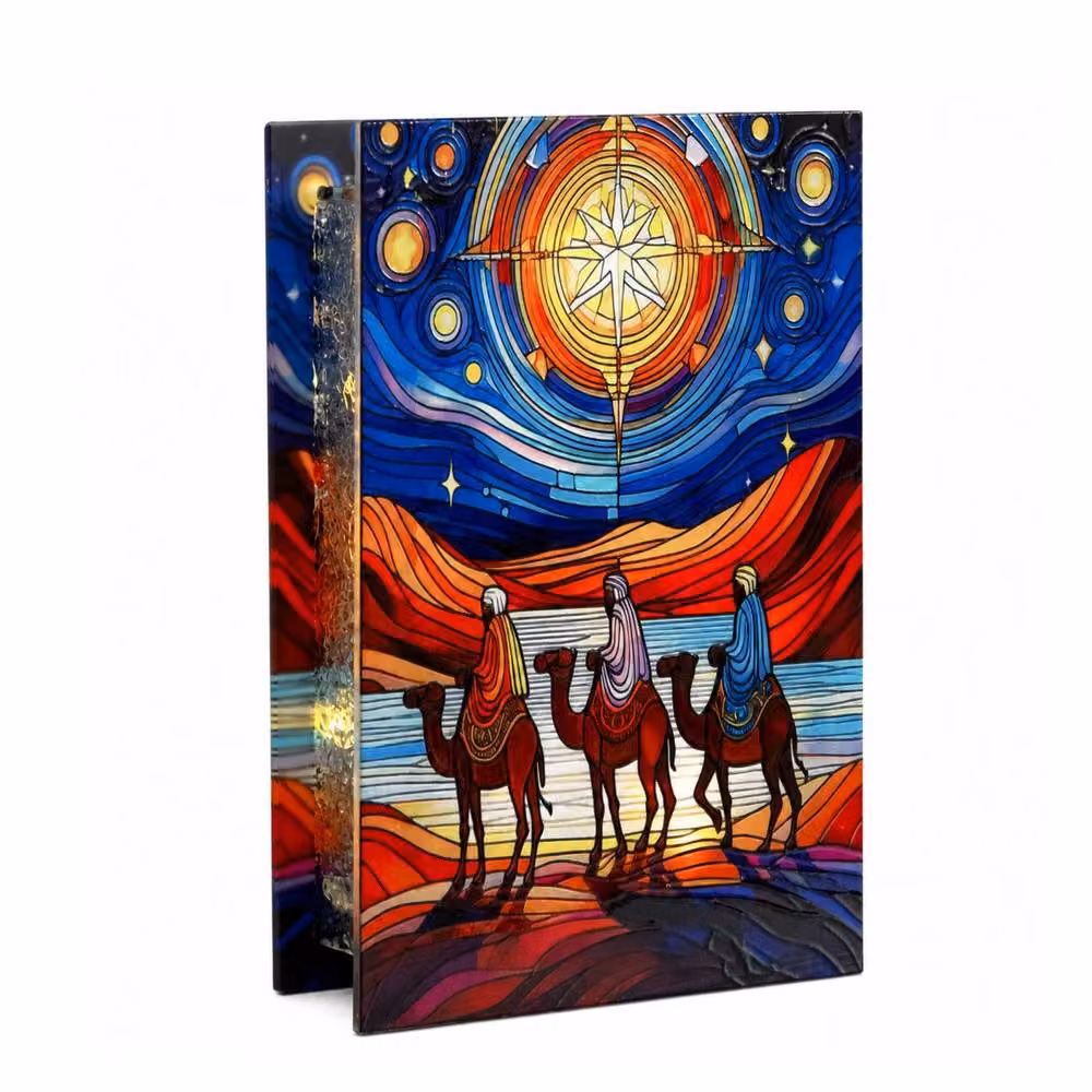 Samuel Alexander Multicolour Stained Glass Three Wise Men Christmas Decoration with LEDs, Height: 21 cm – 5