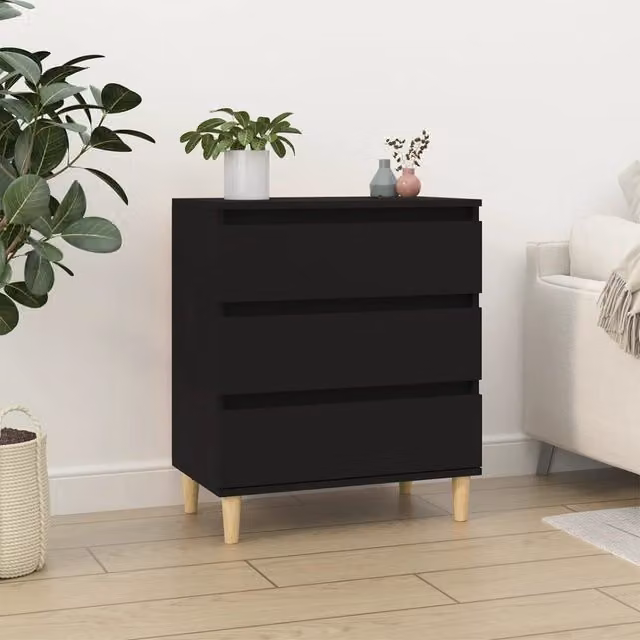 Berkfield Home Black Matt Engineered Wood Sideboard W/D/H: 60 x 35 x 70 cm
