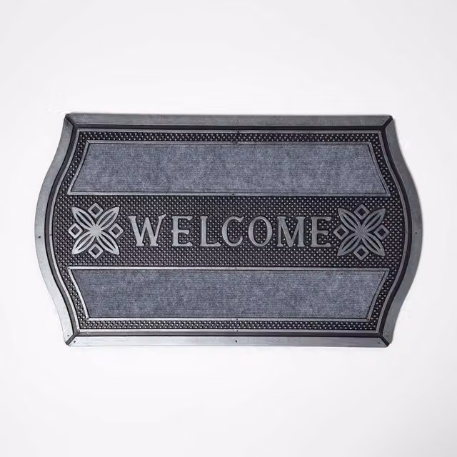 Homescapes Semicircular Welcome Door Mat in Silver Grey, W: 75 cm, D: 45 cm