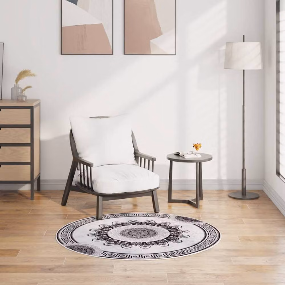 Berkfield Home Washable Round Anti Slip Multicolour Rug, Diameter: 120 cm – 2