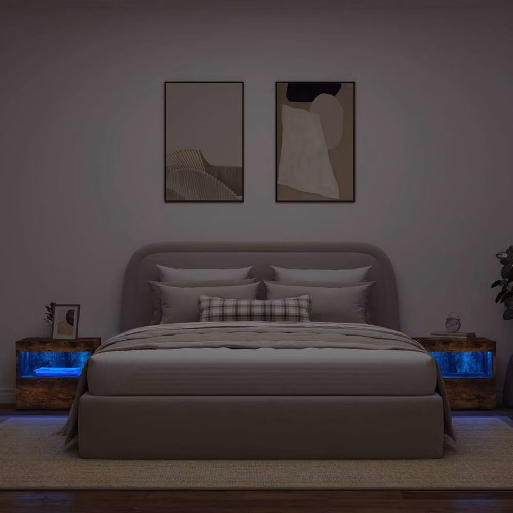 Berkfield Home Beautiful Bedside Cabinets with Integrated LED Lights, Set of 2, Smoked Oak, Brown, W: 50 cm, D: 40 cm, H: 45 cm – 4