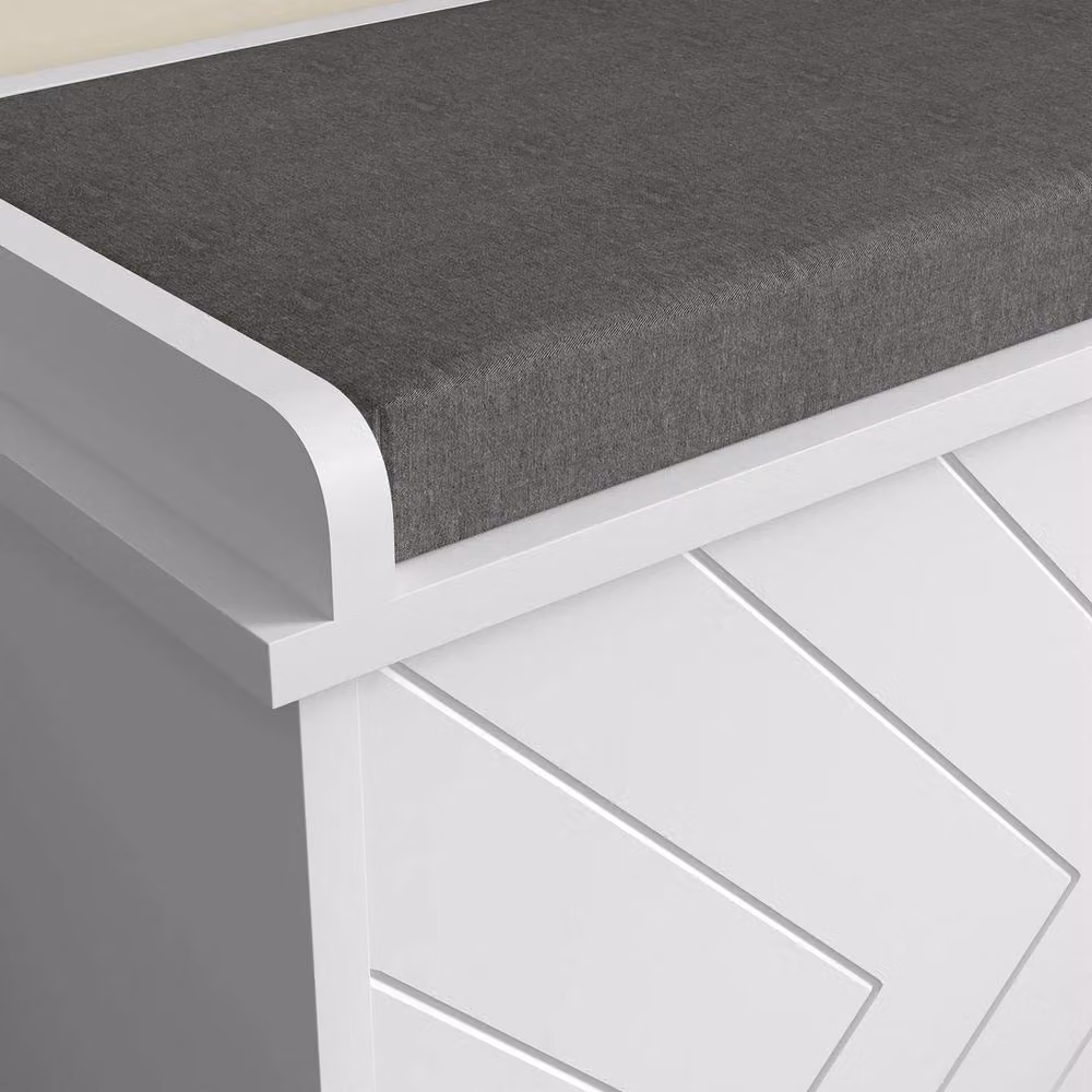 FORGEVIO Shoe Bench with Flip Drawer and Fabric Cushion in White – 4
