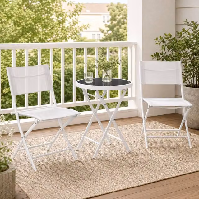 STILVORA Garden Bistro Set with Glass Top in White – 1