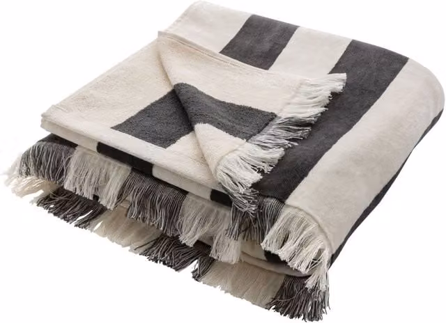 Ukiyo Yukari AWARE Deluxe Striped Cotton Beach Towel in Grey and Multicolour, W/D/H: 180 x 50 x 1 cm
