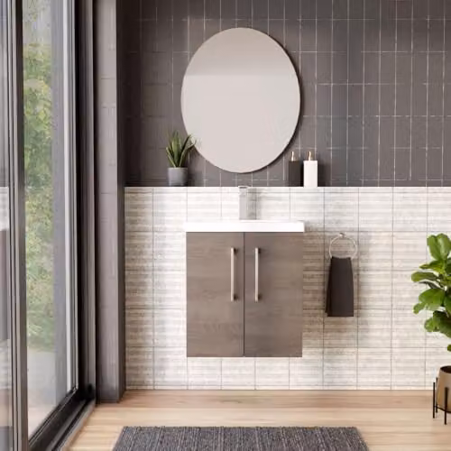 Balterley Wall Hung 2 Door Bathroom Vanity Unit with Basin in Solace Oak, W: 51.0 cm, D: 39.0 cm, H: 57.9 cm – 2