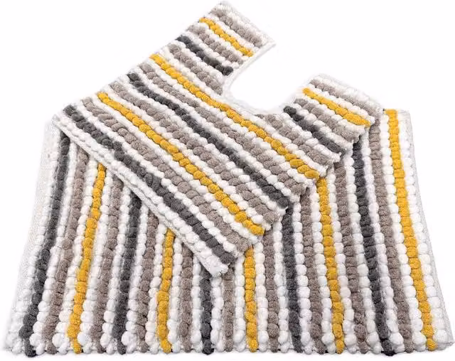 Allure Bath Fashions Merlin Two Piece Chunky Bobble Striped Bath Mat Set in Yellow, W/D/H: 50 x 80 cm – 1