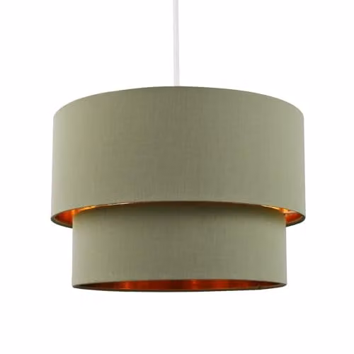 Happy Homewares Modern Round Cotton Fabric Double Tier Ceiling Pendant Lamp Shade in Green with Copper Inner, W: 20 cm, H: 30 cm – 1