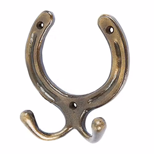 Hammer and Tongs Gold Horse Shoe Double Coat Hook, W: 10.0 cm, H: 11.0 cm – 1
