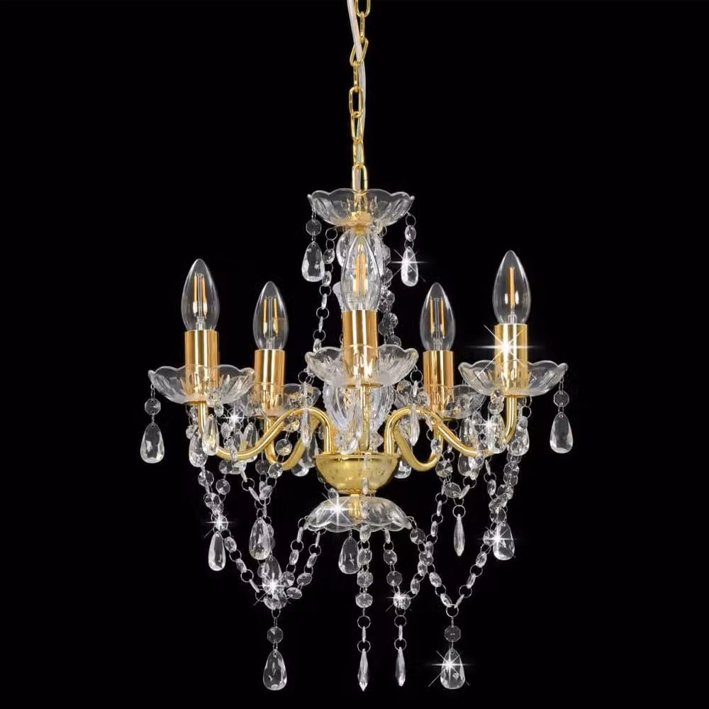 Berkfield Home Round Crystal Chandelier in Gold with 5 x E14 Sockets – 2