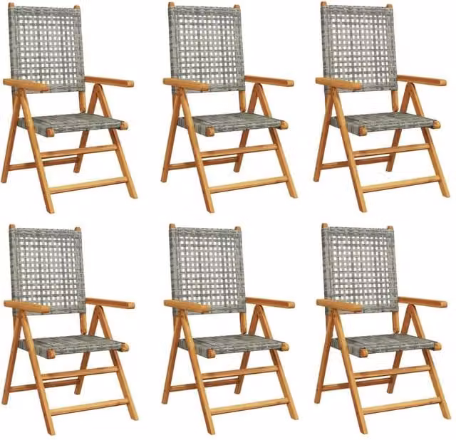 Berkfield Home Set of 6 Grey Poly Rattan Reclining Garden Chairs with Acacia Wood Frames