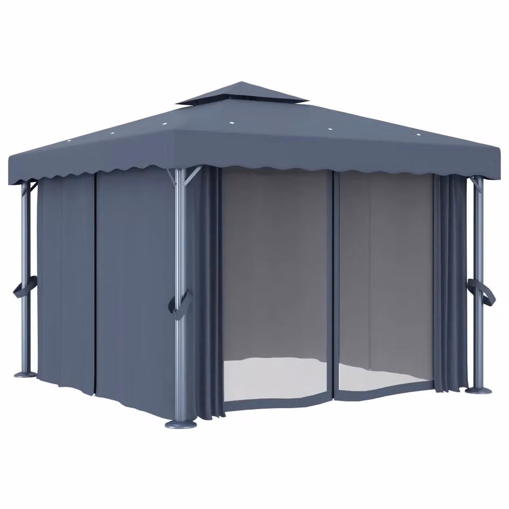 Berkfield Home Anthracite Aluminium Gazebo with Black Curtains, W/D/H: 300 x 300 x 270 cm – 2