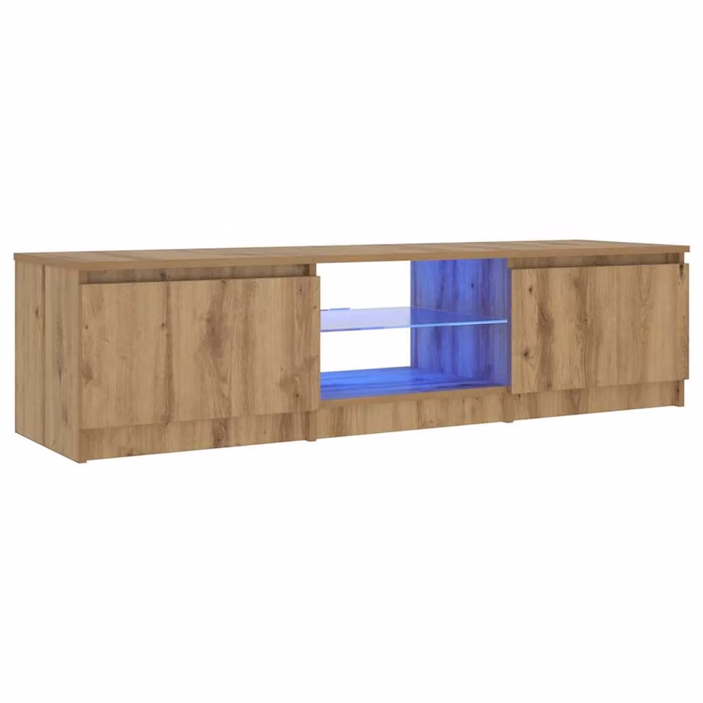 Berkfield Home Modern TV Cabinet with LED Lights in Artisan Oak Brown, W: 140 cm, D: 40 cm, H: 35.5 cm – 4