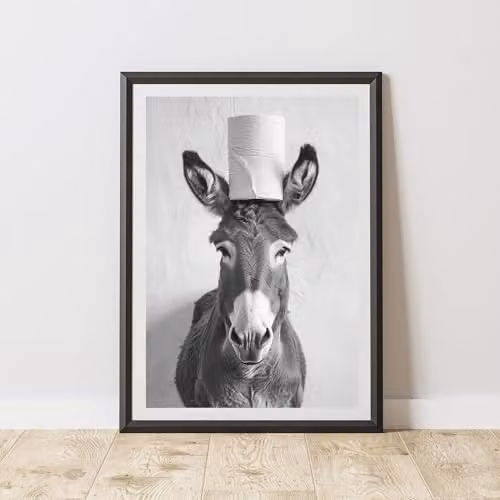 60 Second Makeover Donkey Toilet Roll Animal Print Paper Poster, Black, White and Grey, A3