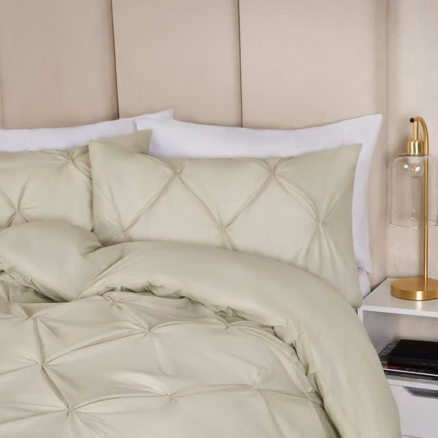 Highams Diamond Pintuck Duvet Set in Green, Double, W: 140 cm x L: 200 cm