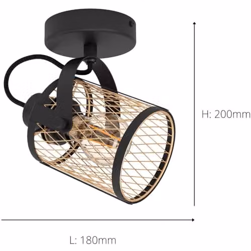 Loops Modern Black Metal Ceiling Spotlight with Adjustable E27 Socket – 3