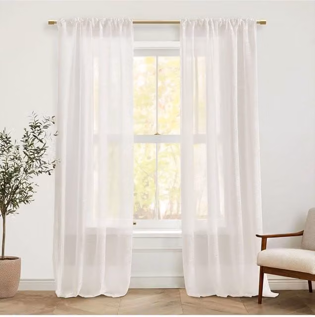 H&O Direct Ivory White Sheer Voile Curtain Panel with Rod Pocket, W: 117 cm, H: 183 cm