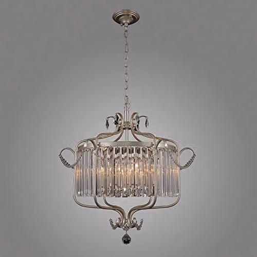 Netlighting Classic Hanging Pendant Light in Silver with 6 Crystal Lights and E14 Sockets – 2