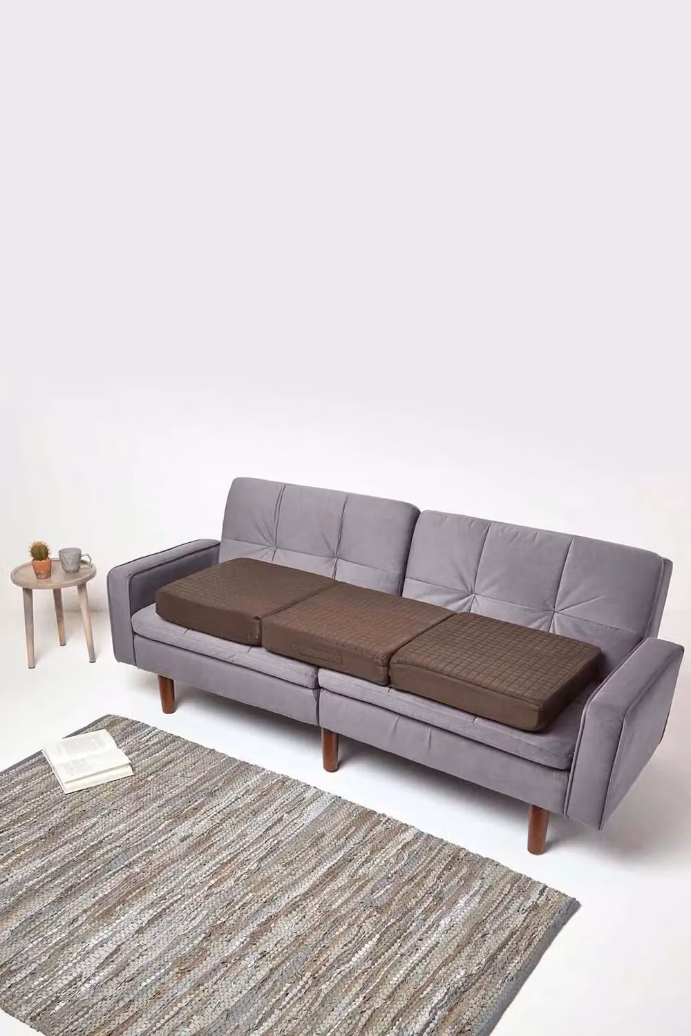 Homescapes Brown Faux Suede Orthopaedic Foam 3 Seater Booster Cushion with Removable Cover – 4