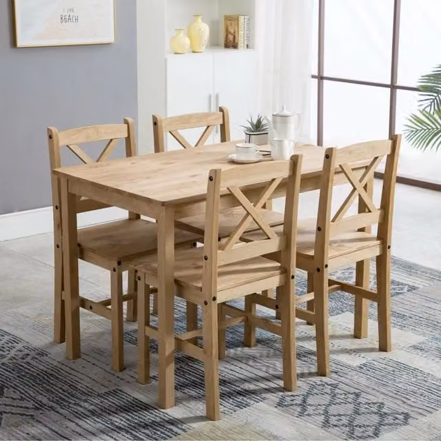 MCC Direct Solid Wood Rectangular Kitchen Dining Table and 4 Chairs in Sand or Brown