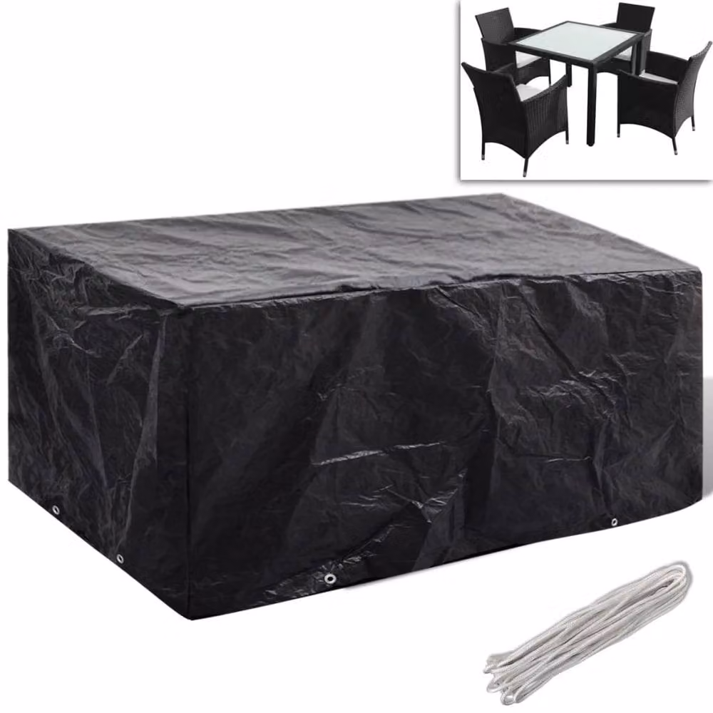 Berkfield Home Durable Water Repellent Garden Furniture Covers for 4 Person Poly Rattan, 2 Pack, Black, W/D/H: 180 x 140 x 90 cm – 3