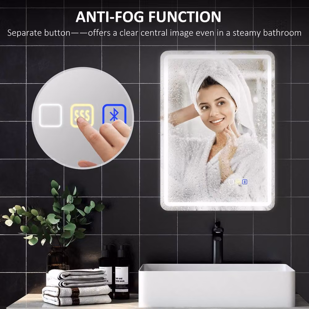 STILVORA Bluetooth Bathroom Mirror with LED and Clock Display in Silver, W/D/H: 70 x 50 cm – 9