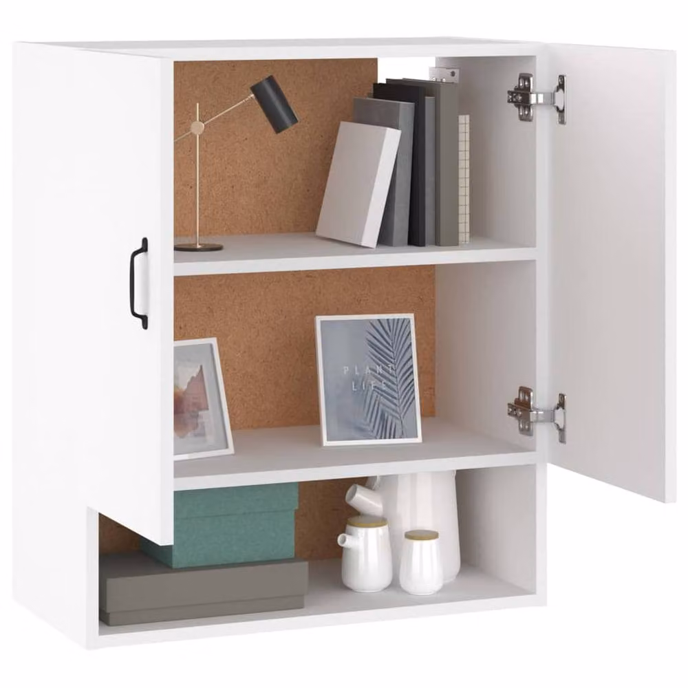 Berkfield Home White Wall Cabinet with Hinged Doors and Open Shelf, W/D/H: 60 x 31 x 70 cm – 2