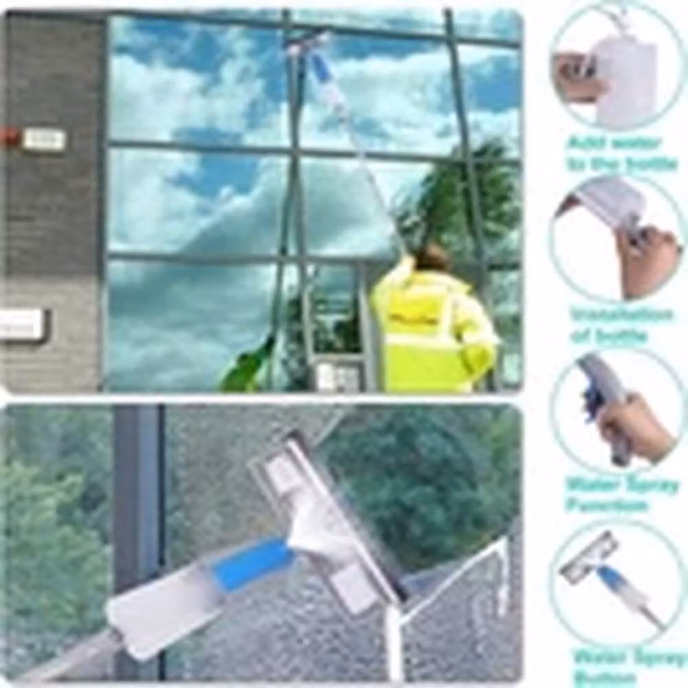 EONLION Extendable Telescopic Window Cleaner Kit with Microfibre Squeegee and Refillable Head, Grey – 3