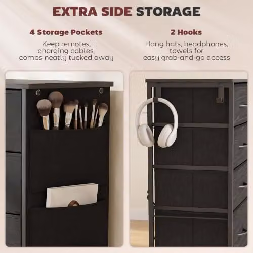 HOMCOM Modern Black Chest of Drawers for Bedroom with 5 Fabric Drawers – 4