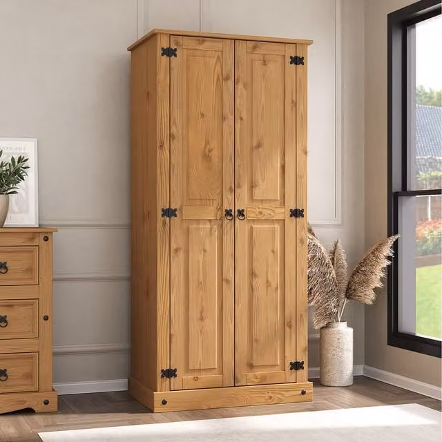 Mews Corona 2 Door Wardrobe in Waxed Brown Pine