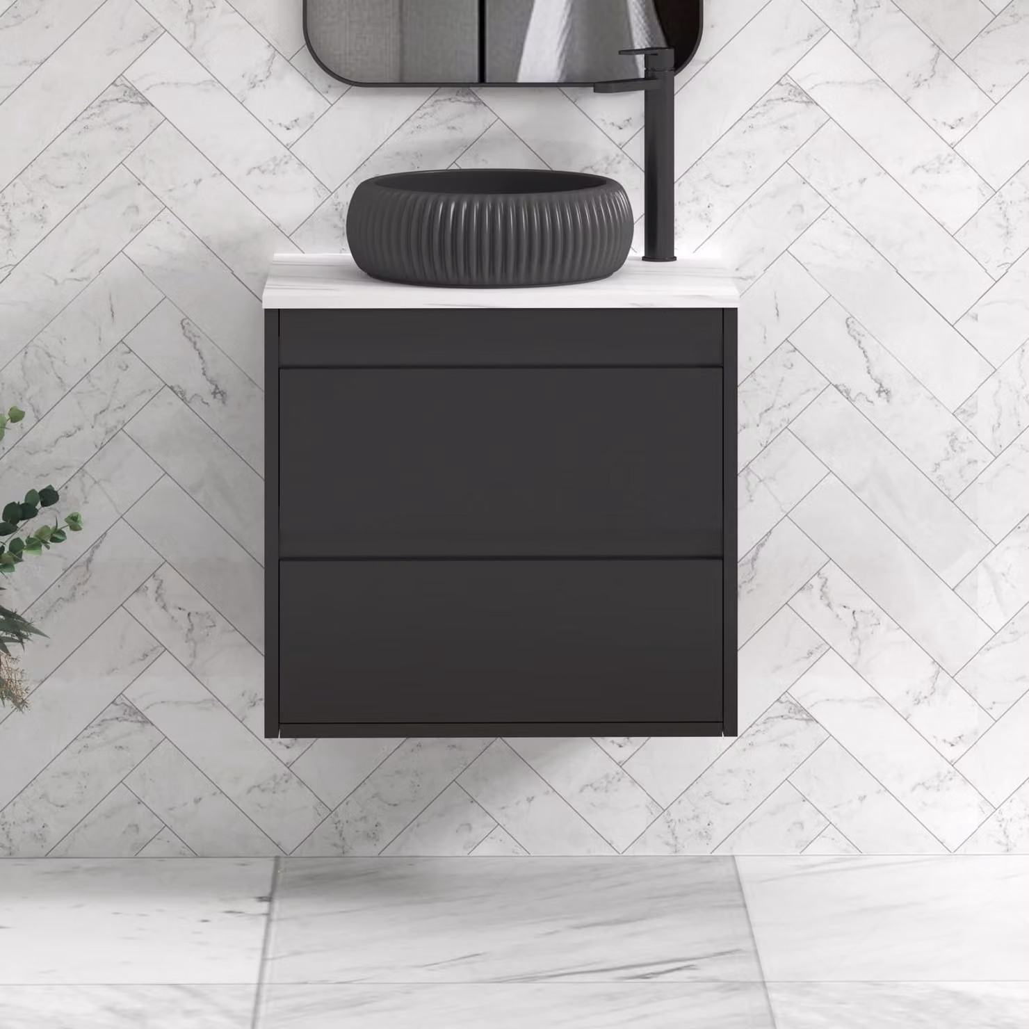 Royal Bathrooms Orion 800mm Matt Obsidian Black Wall Hung Vanity Unit with Milan Black Basin and Black Accent Trim