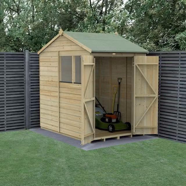Beckwood Forest Reverse Apex Wood Shed in Green and Brown with Base and Lock