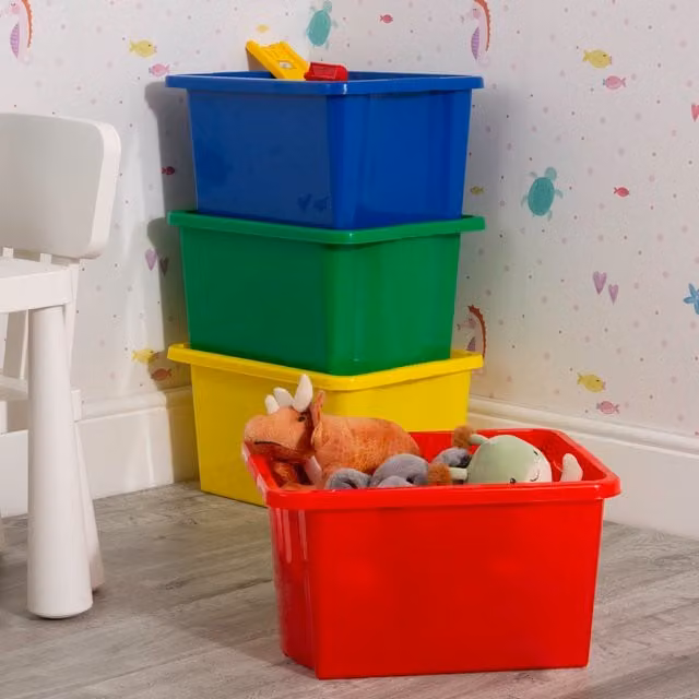 Wham Set of 4 Stackable and Store Plastic Boxes in Multicolour and White, 28l