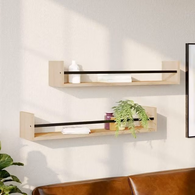 Berkfield Home Wall Shelves with Bars, 2 Piece Set, Sonoma Oak, Brown, W: 80 cm, D: 16 cm, H: 14 cm – 1