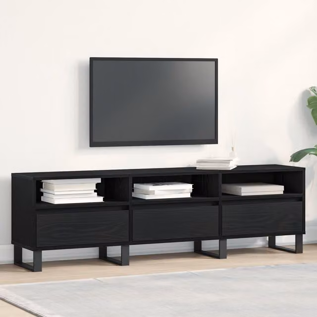 Berkfield Home Modern TV Cabinet in Black Oak, W: 150 cm, D: 44.5 cm, H: 30 cm – 1