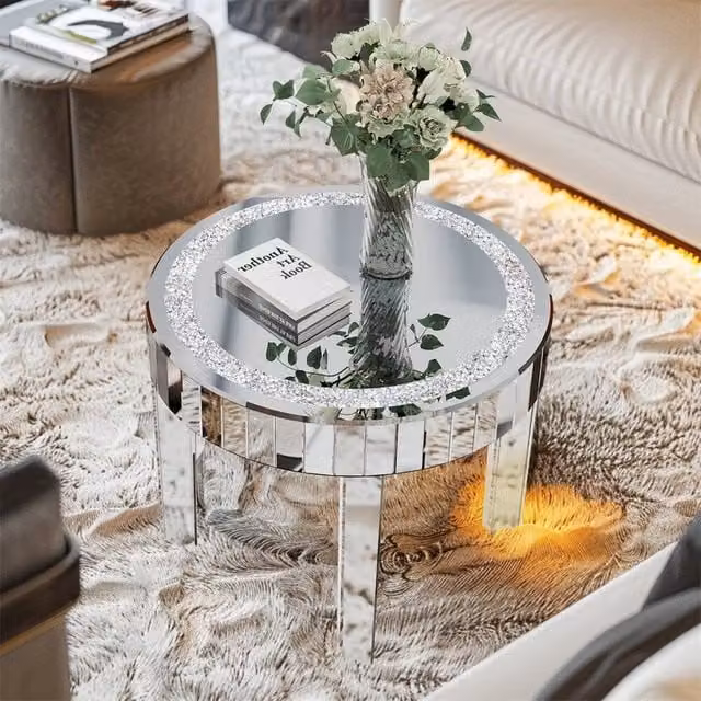SPETLEK Round Mirrored Glass Coffee Table in Silver – 1
