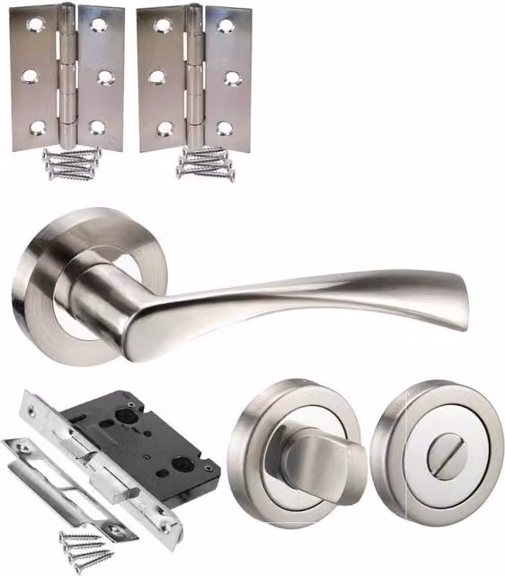 Golden Grace Polished Silver and Grey Bathroom Door Handle Set