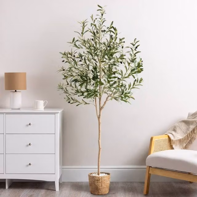 Christow Artificial Mediterranean Olive Tree in Green, Grey, Black and White, Height: 121.92 cm – 1