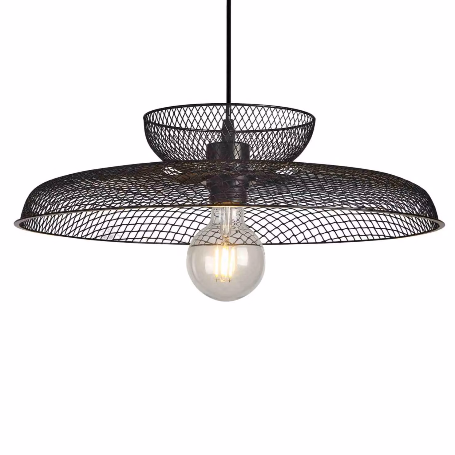 First Choice Lighting Cassidy Two Tier Black Mesh Ceiling Pendant Light, Height Adjustable, Black – 2
