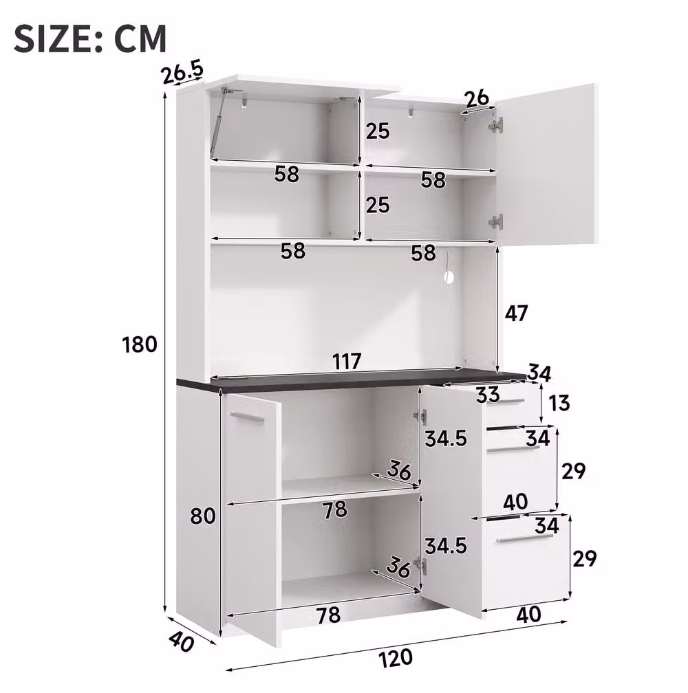 STILVORA Modern White Tall Storage Cabinet with Glass Doors and Integrated Lighting, W/D/H: 120 x 40 x 180 cm – 2