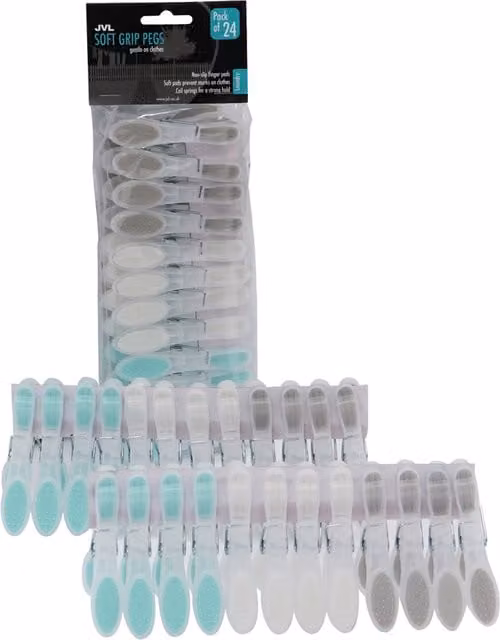 JVL Soft Grip Plastic Clothes Pegs in Assorted Colours (Grey, White, Blue and Multicolour)