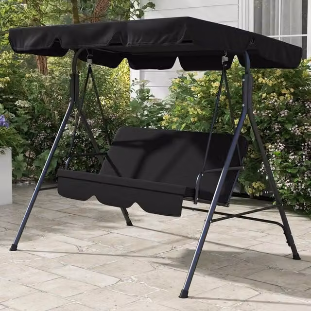 Chilli Seating 3 Seat Adjustable Sporty Swing Seat with Sun Canopy and Cushions in Black