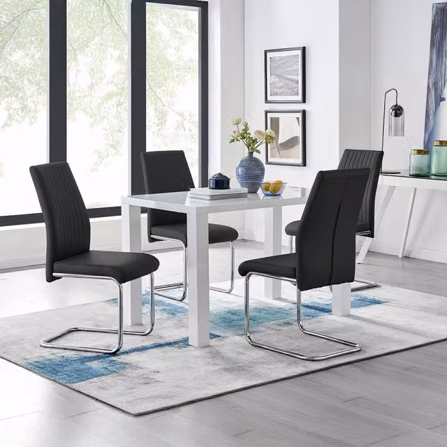 FurnitureboxUK Pivero Rectangular Dining Table and 4 Lorenzo Chairs Set in Black and White