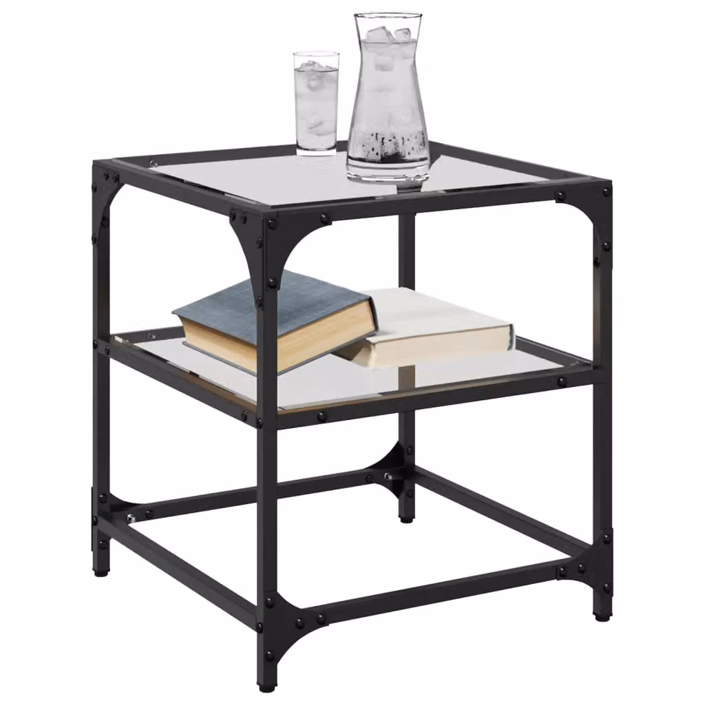 Berkfield Home Set of 2 Industrial Coffee Tables with Transparent Glass Tops and Brown Steel Frames, W/D/H: 40 x 40 x 45 cm – 3