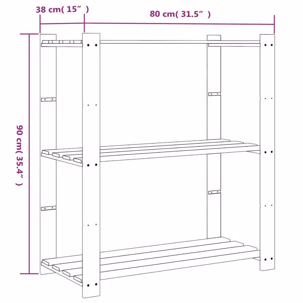 Berkfield Home 3-Tier Rustic Solid Pine Storage Rack in Black and Dark Brown, W/D/H: 80 x 38 x 90 cm – 6