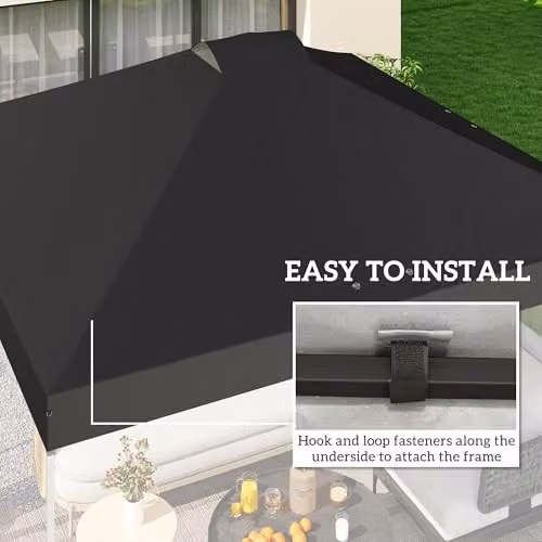 Outsunny Black Pop Up Gazebo Canopy Replacement Cover with UV50+ Protection, W x D: 3 x 3 m – 5