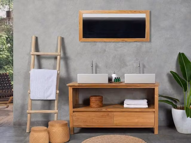 Vente-unique Ketapang Teak Vanity Unit in Light Oak Brown, W: 135 cm, H: 75 cm, D: 50 cm