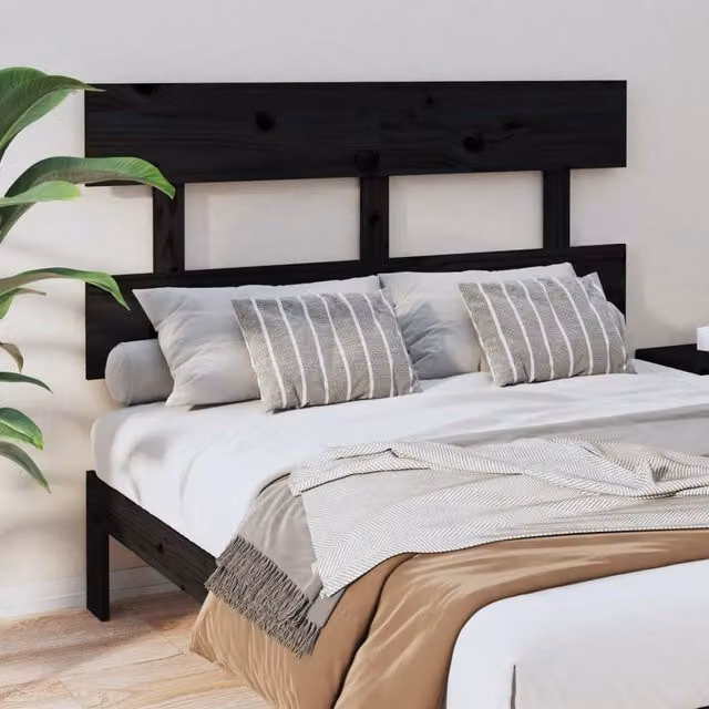 Berkfield Home Black Solid Wood Pine Bed Headboard W/D/H: 124 x 3 x 81 cm – 1