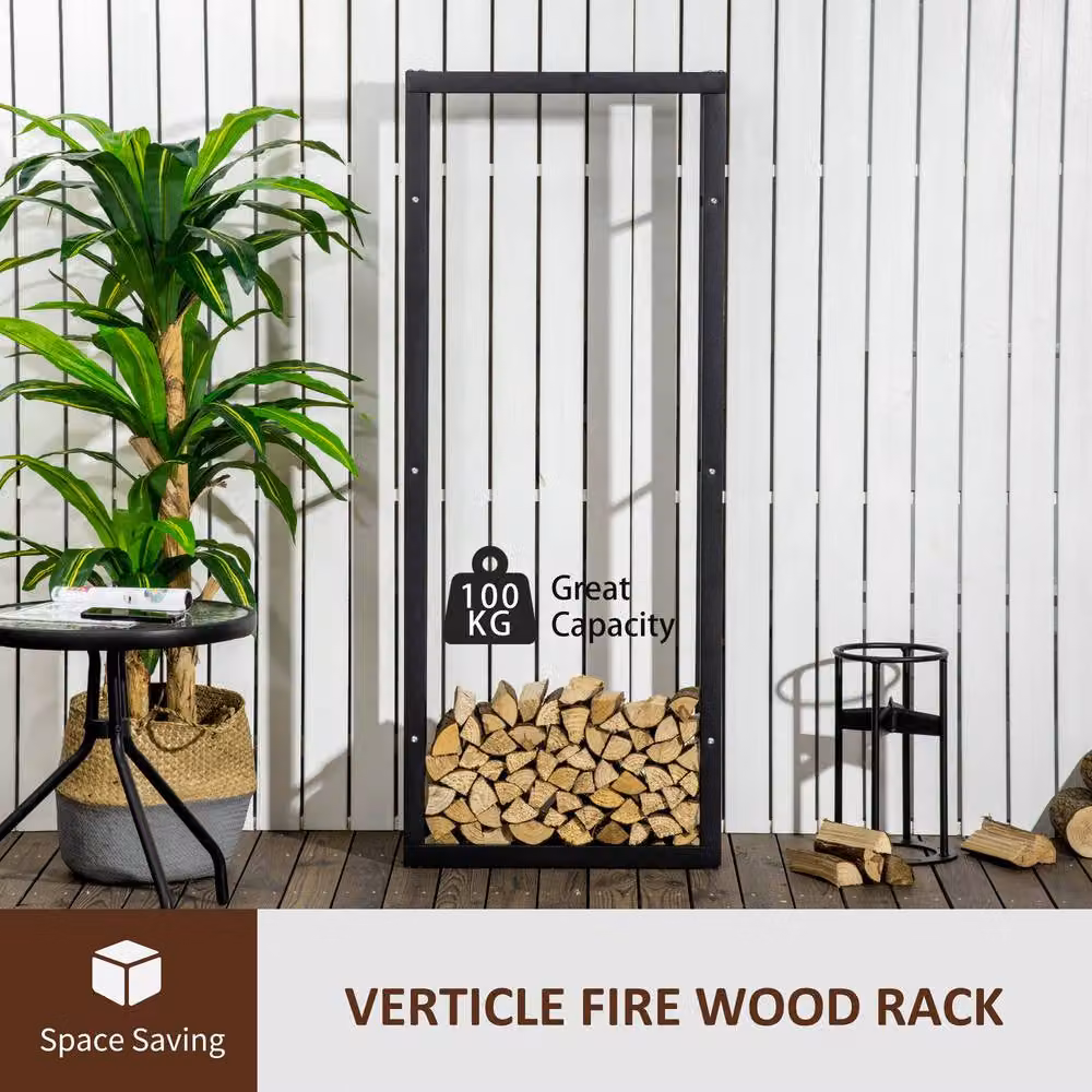 STILVORA Modern Metal Firewood Rack in Matt Black, Width: 150 cm – 4