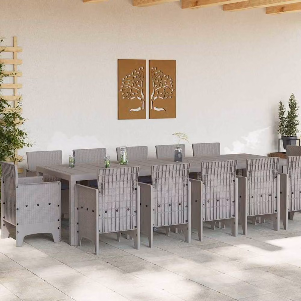 Berkfield Home 13 Piece Modern Poly Rattan Garden Dining Set with Light Grey Cushions – 2