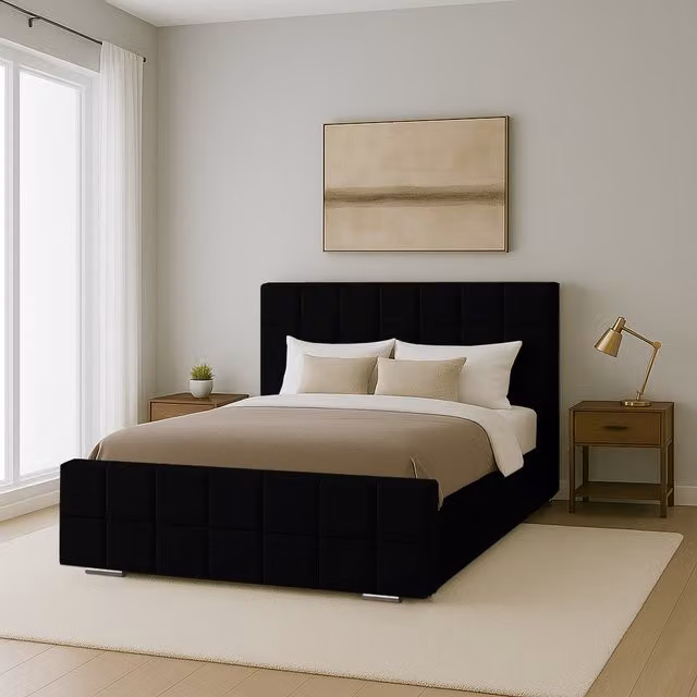 Desire Deco Andrea Upholstered Velvet Bed Frame in Black, 120 x 200 cm